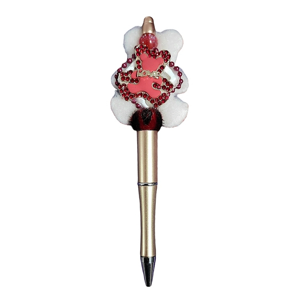 Love Teddy Bear Ballpoint Twist Pen Red Heart Embellished